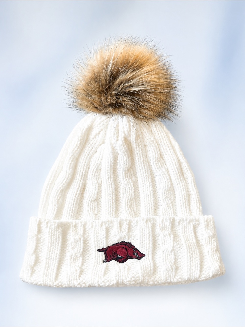 Arkansas Razorbacks Alps Knit Pom White Beanie